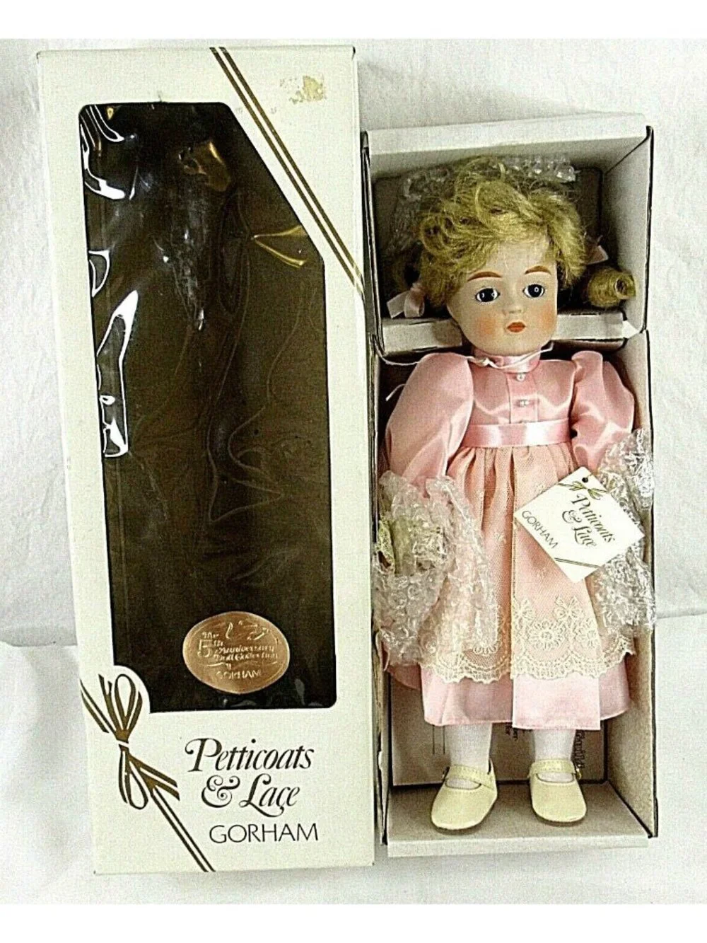 Vintage Gorham Musical Doll Tiffany Petticoats Lace 5th Anniversary Bisque 1984